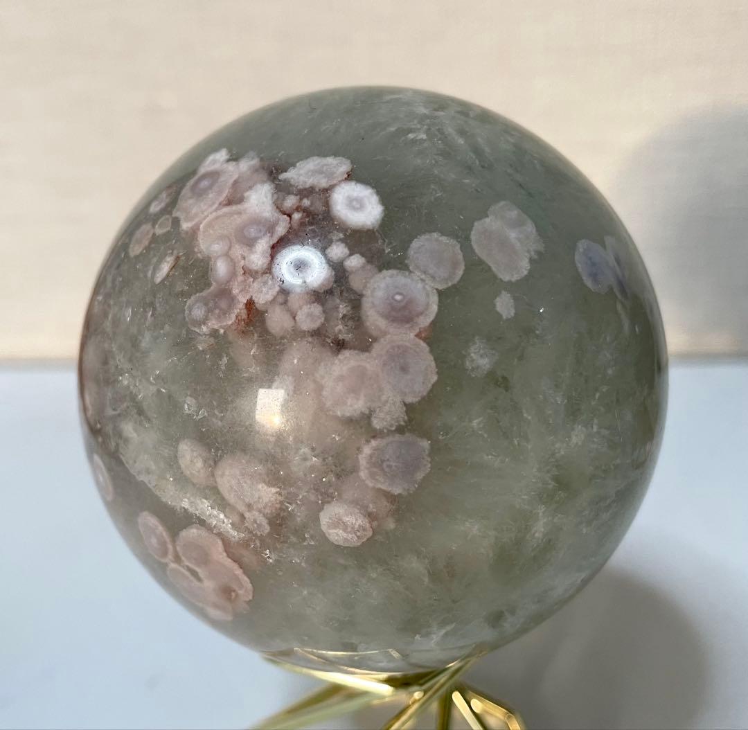 グリーンフラワーアゲート クリスタル共生 水晶 グリーン 結晶 幸運 スフィア