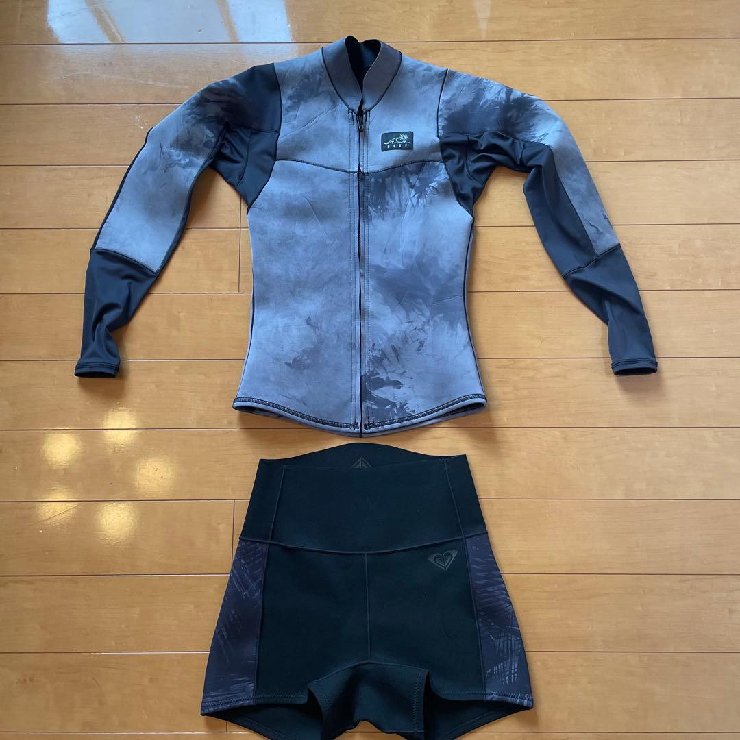 極美品【ROXY】ロキシー　フロントジップタッパー&ボードショーツセットサイズL