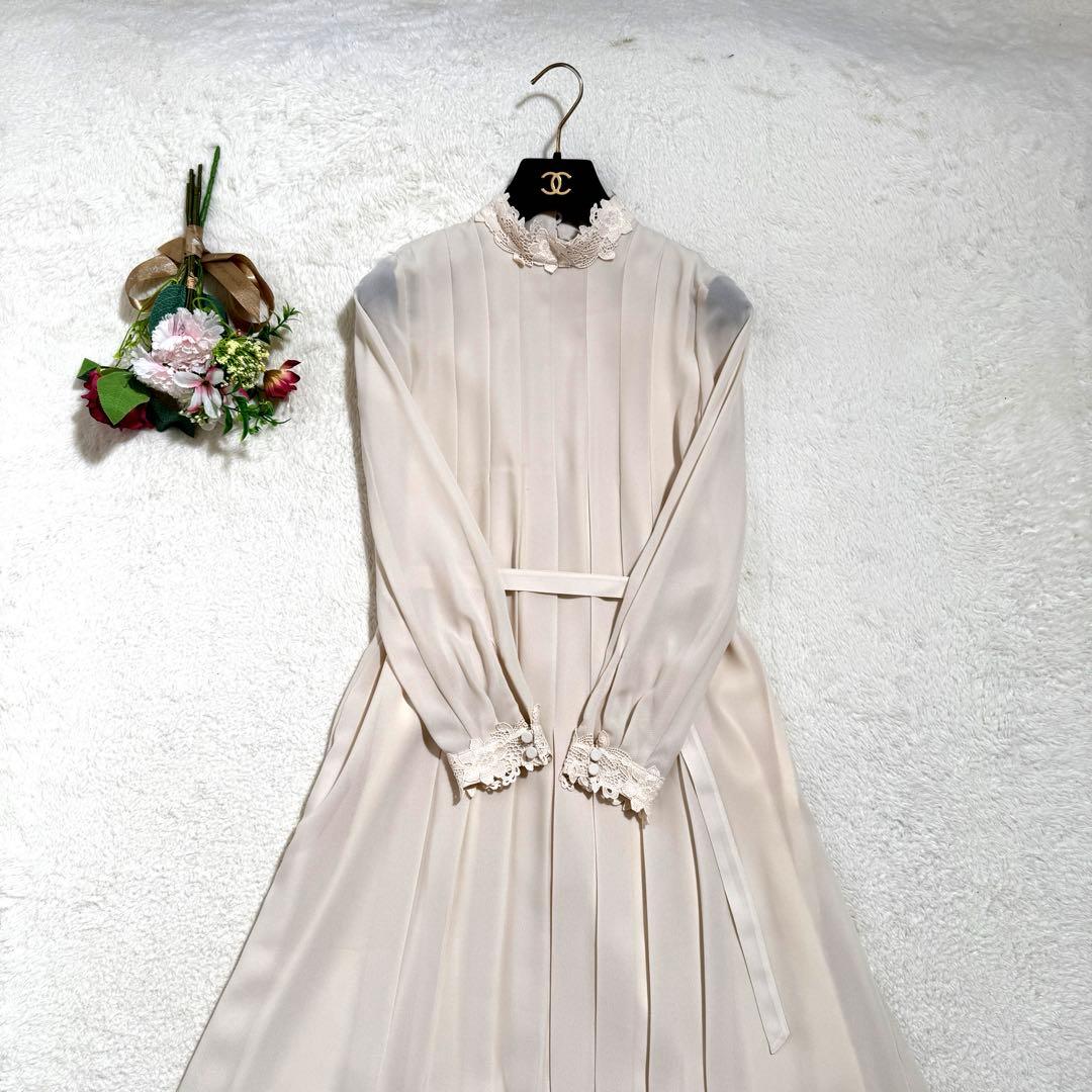 極美品　アナイ　シアードビーレースプリーツワンピース　レース　23SS