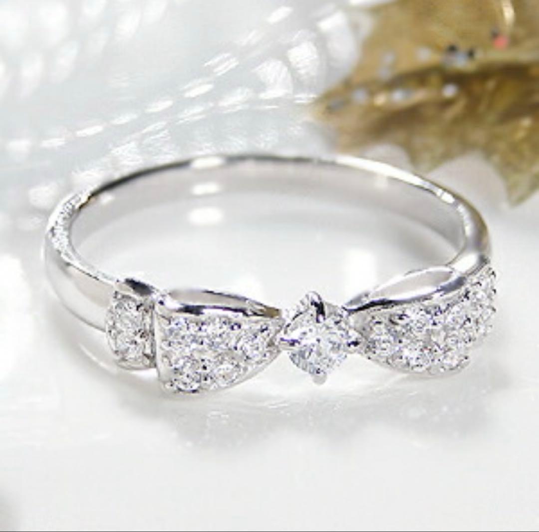 アトリエSAWA ダイヤ リボンリング 0.2ct WG パヴェ 指輪 12号