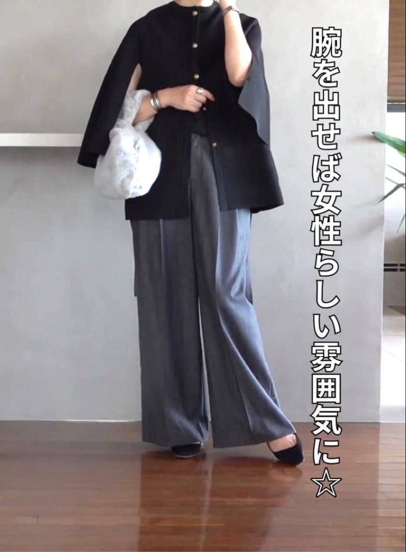 １回のみO wau no オアーノ ケープカーディガン　 MLサイズ黒ブラック