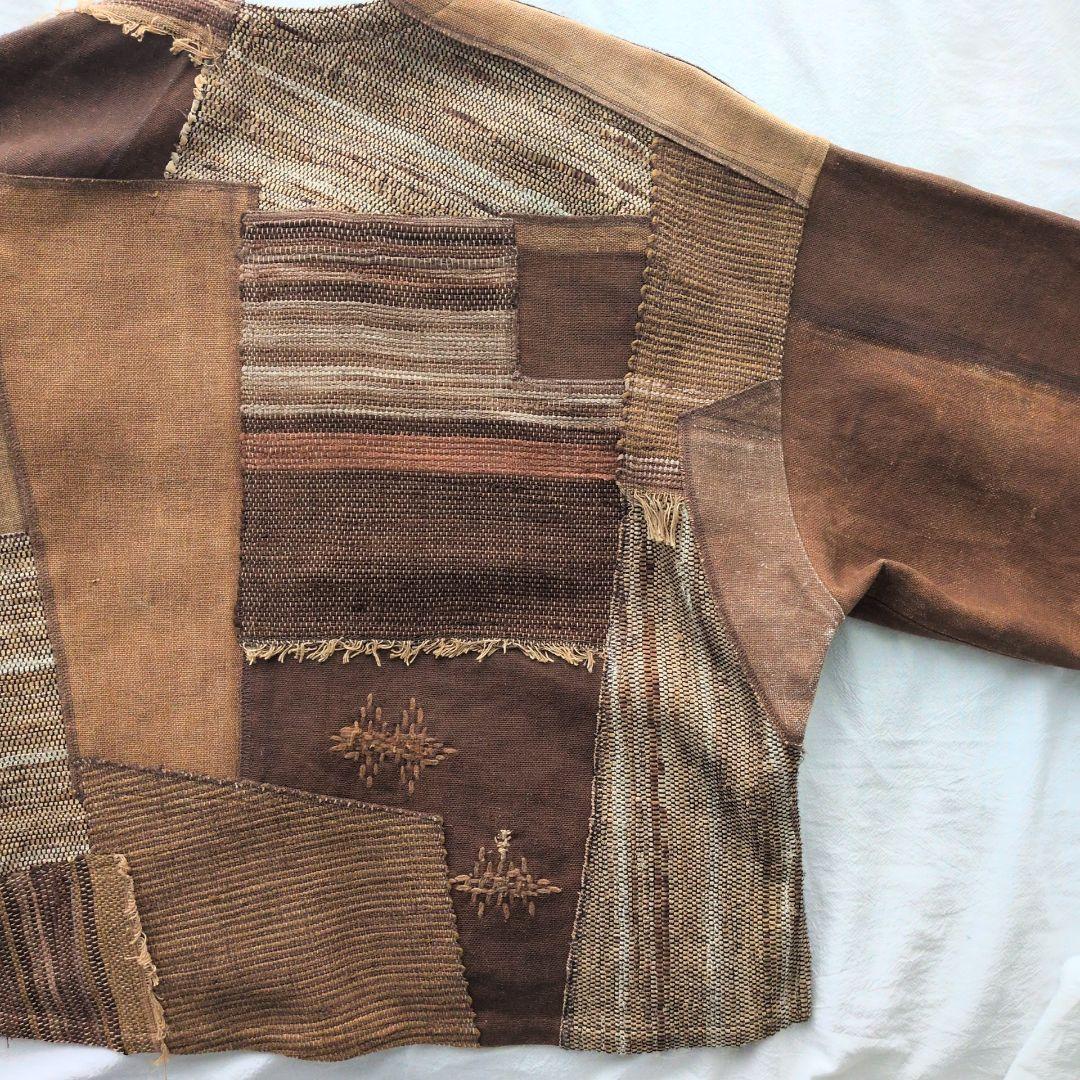 【一点物】日本製 古布 パッチワーク 刺し子 ジャケット 襤褸 創作衣 泥染め風