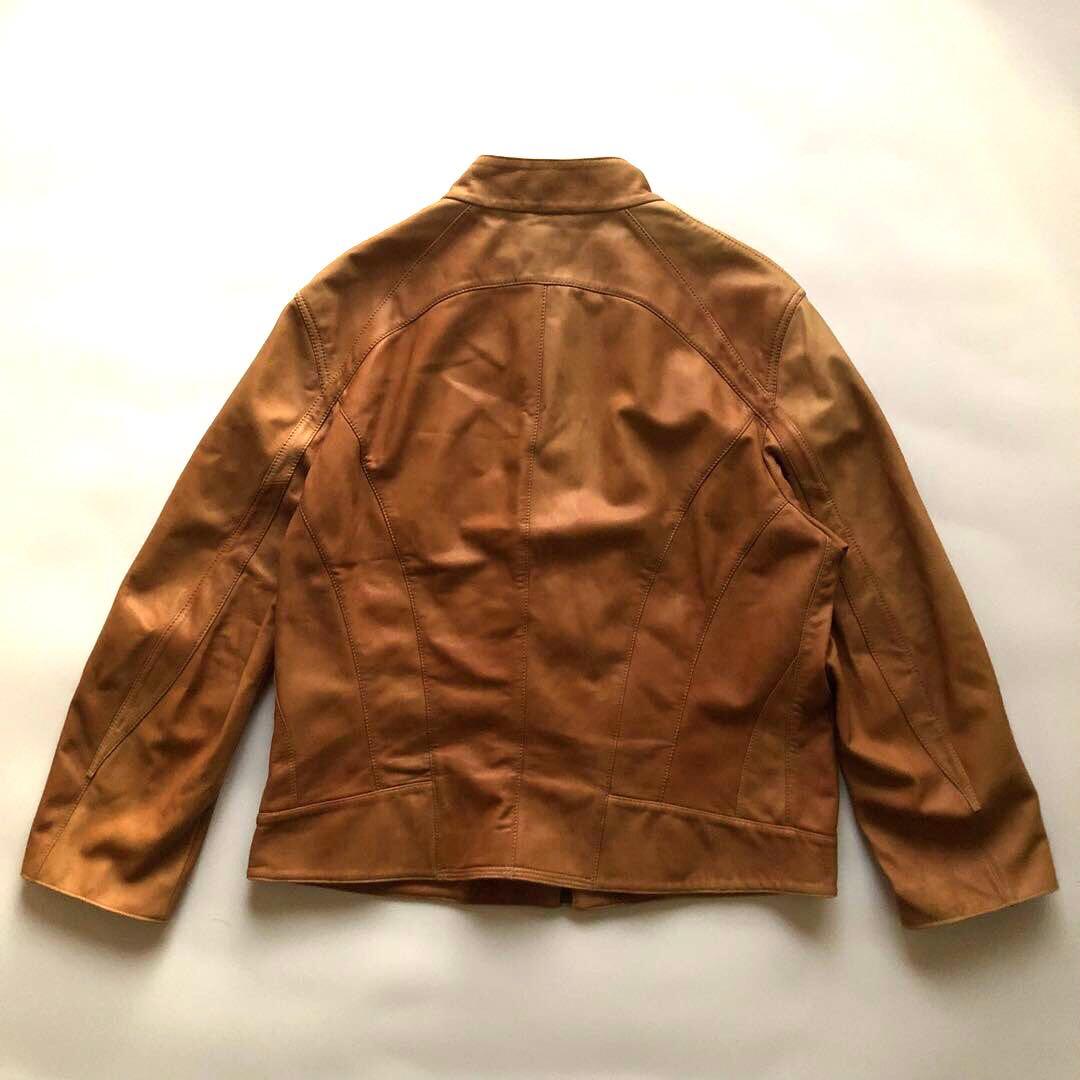 ★ブルネロクチネリ★シングルレザーライダースジャケット ブラウン XL ジップ