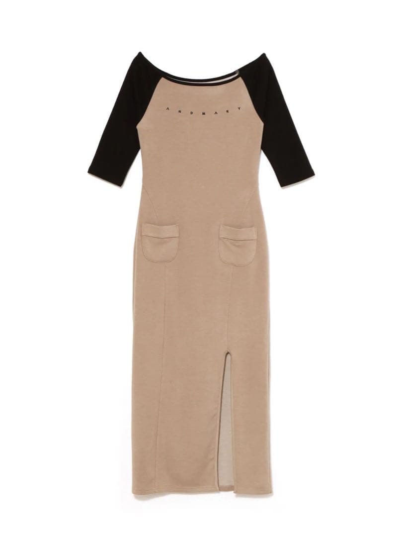andmary mary raglan long dress ベージュ/ブラック