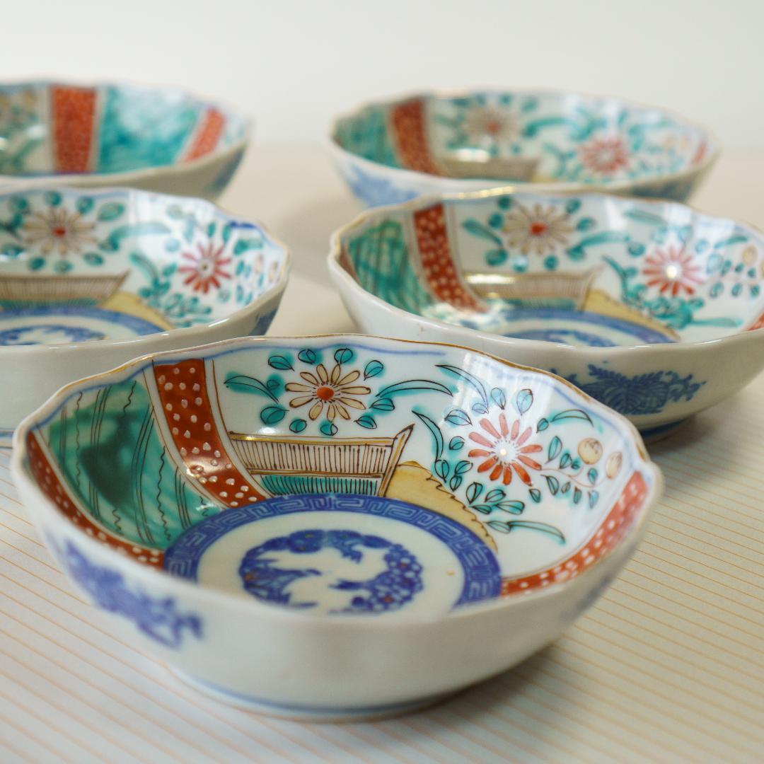 古伊万里　錦手　金彩色絵　膾皿　なます皿　5客