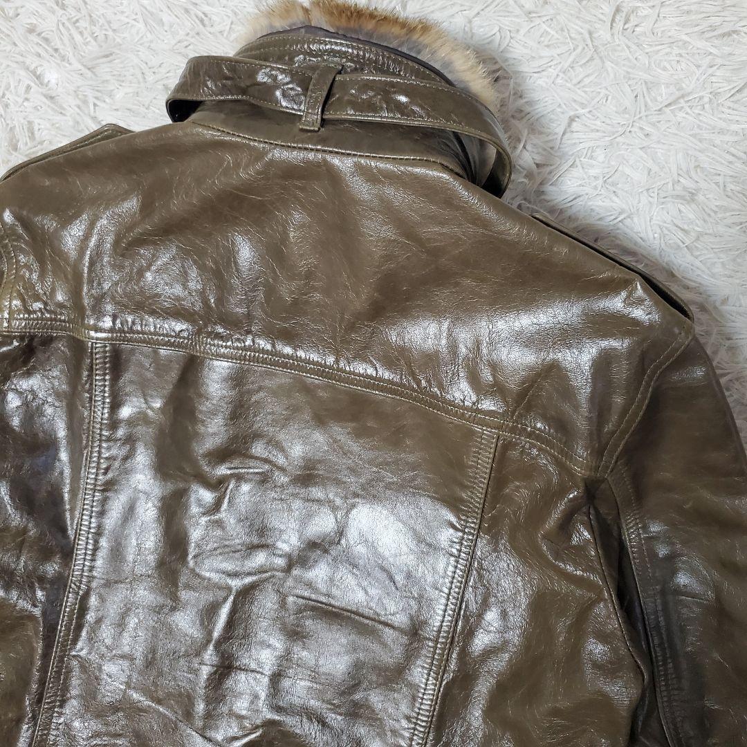 極美品 希少色 Haruf 馬革 襟ボア ライダース シングル L カーキ
