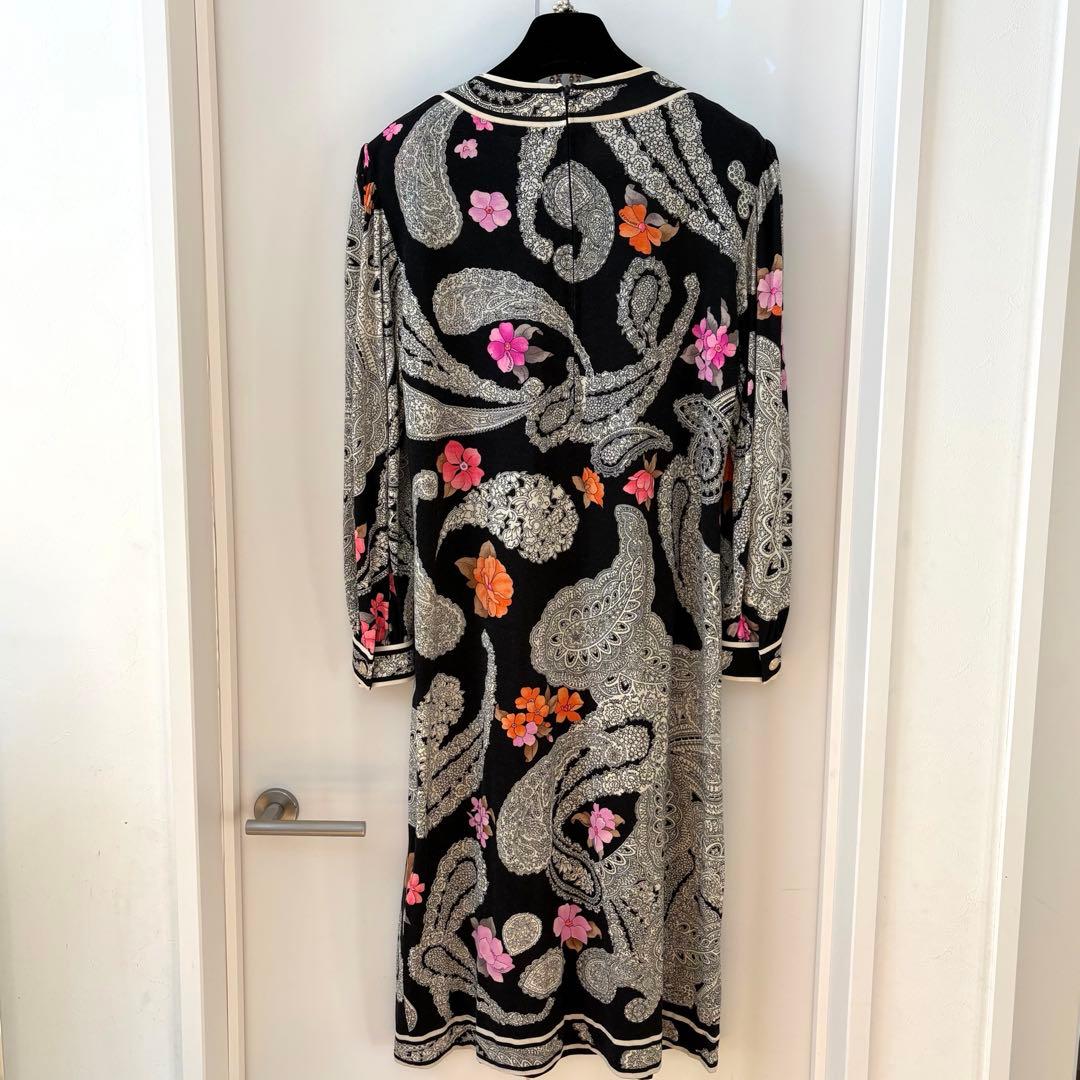 美品✨LEONARD レオナール　シルクウールロングワンピース　ペイズリー花柄L