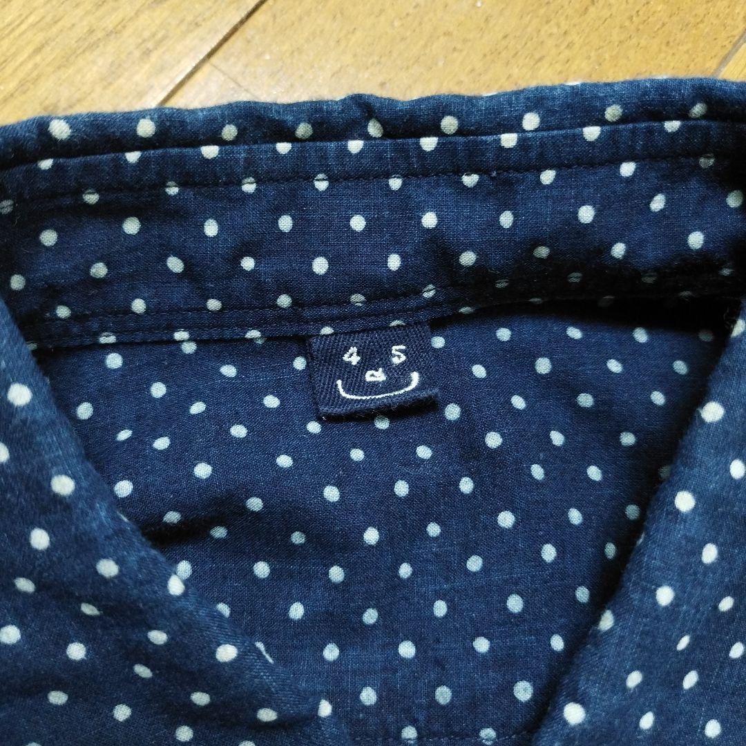 45rpmドットプリントの長袖シャツ　ネイビー