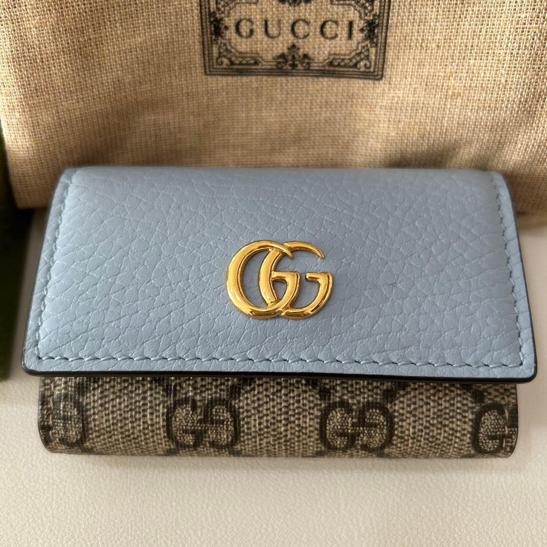 GUCCI キーケースRFID本物ブルー水色マーモントダブルG バイカラー