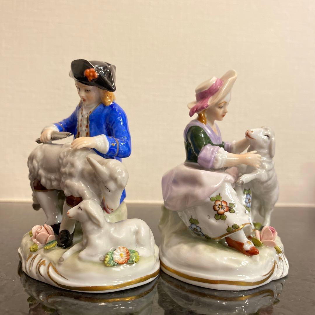 【希少♡一点物】ジッツェンドルフ　カップルと羊　磁器人形