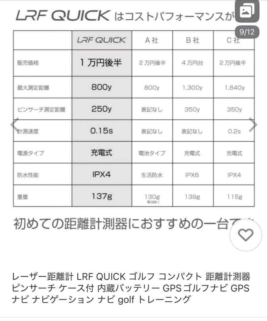 新品　ゴルフ5オリジナル距離計　LRF QUICK 定価19,990円 充電式
