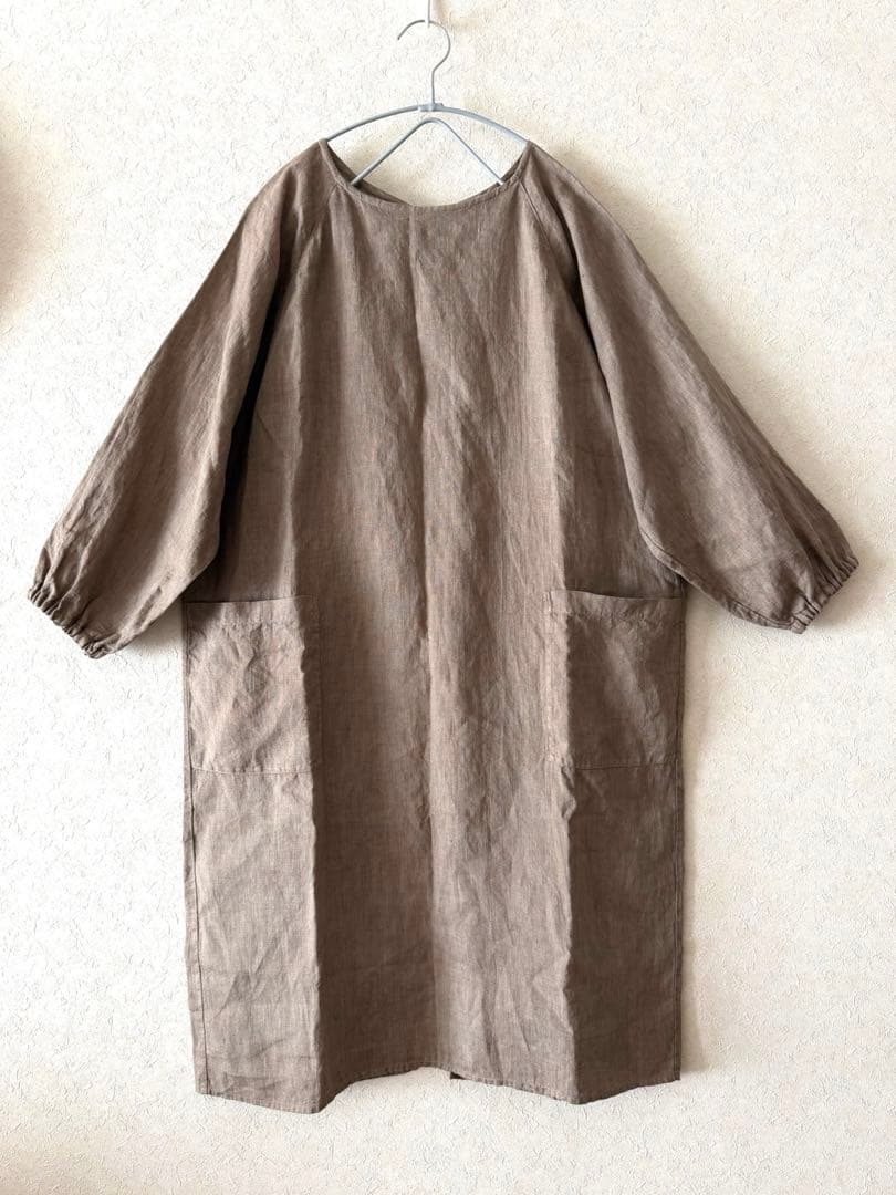 【おうちカカ】自然染色 2wayリネン割烹着ワンピース