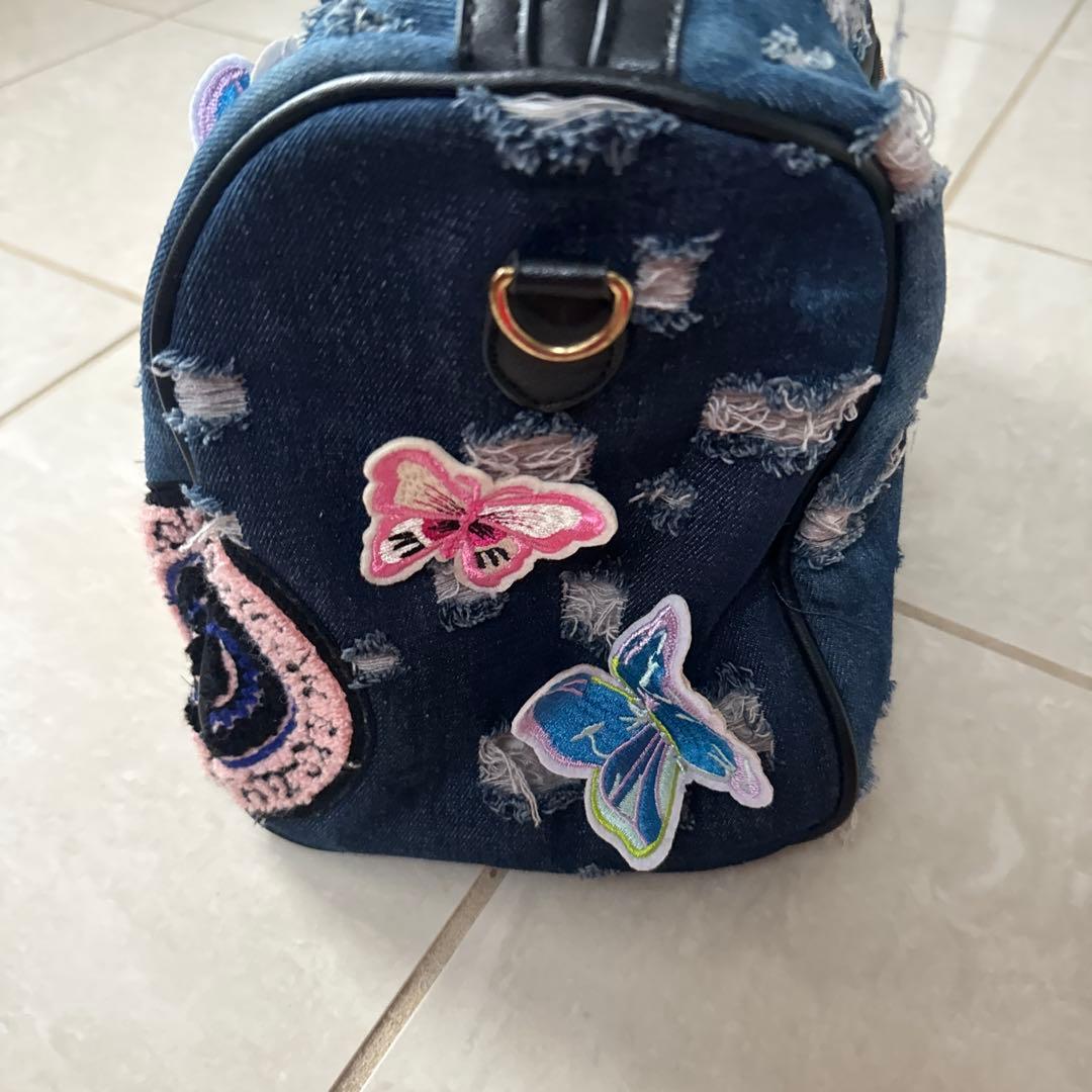 美品 デニムブルー 刺繍パッチ 2wayバッグ
