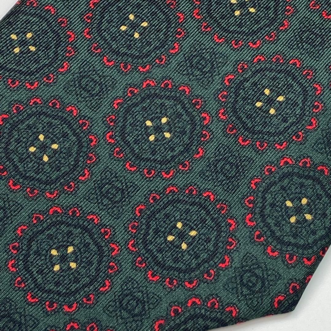 GUCCI グッチ　ネクタイ　シルク　モスグリーン　総柄　イタリア製
