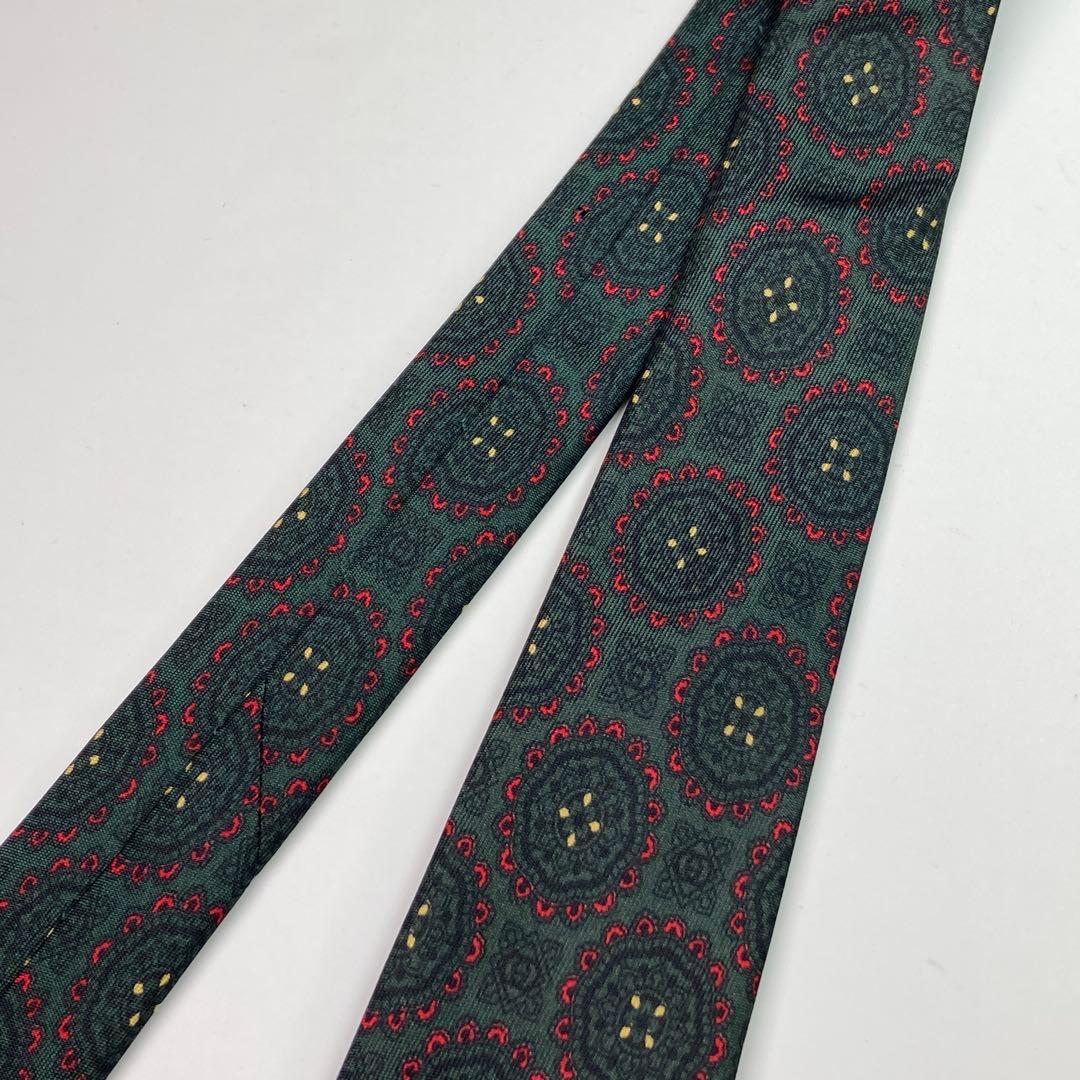 GUCCI グッチ　ネクタイ　シルク　モスグリーン　総柄　イタリア製