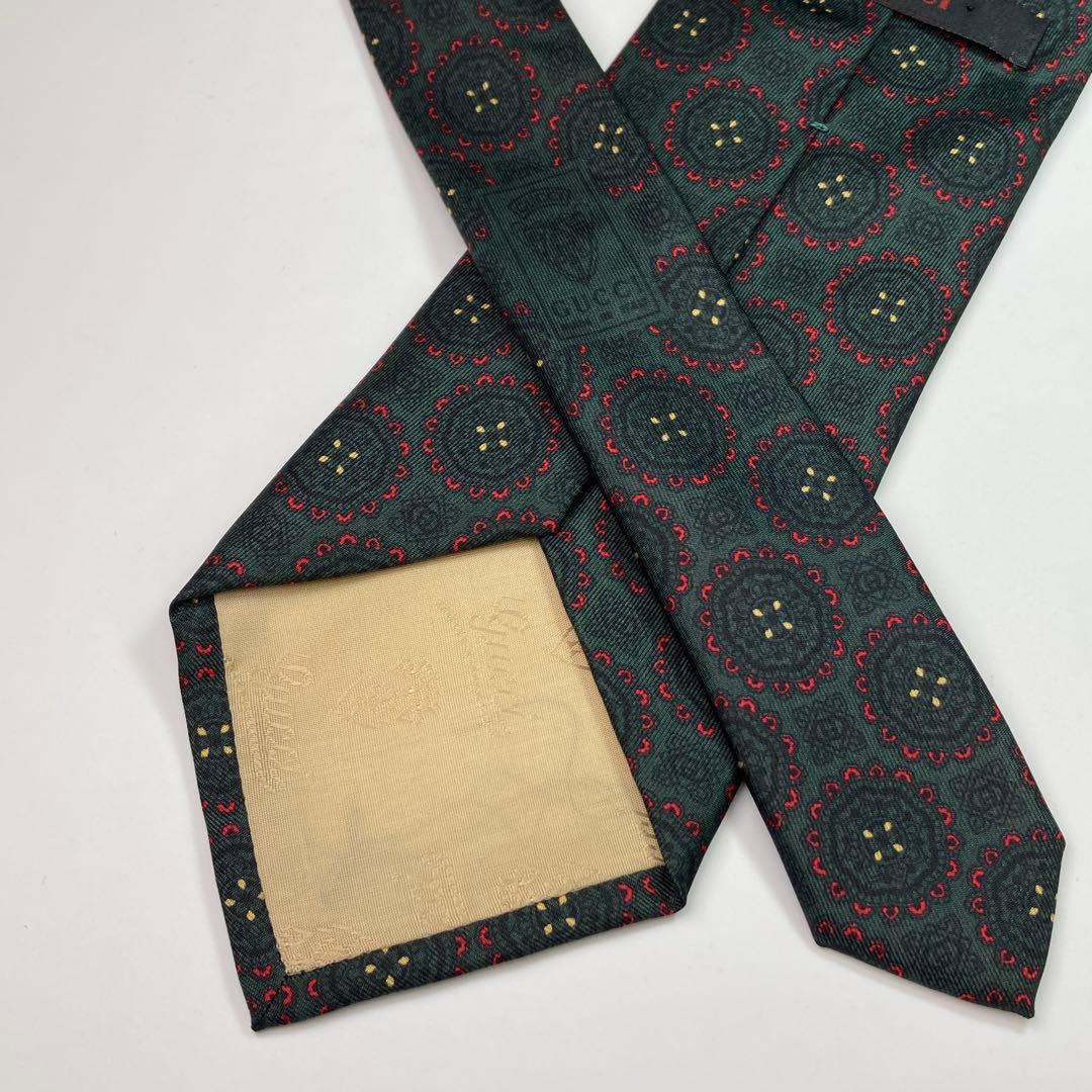 GUCCI グッチ　ネクタイ　シルク　モスグリーン　総柄　イタリア製