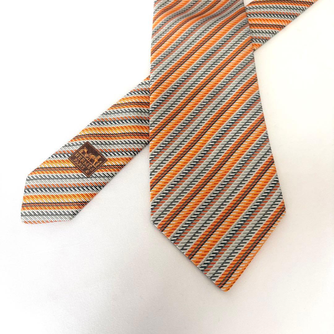 美品 HERMES エルメス ネクタイ ストライプ シルク100