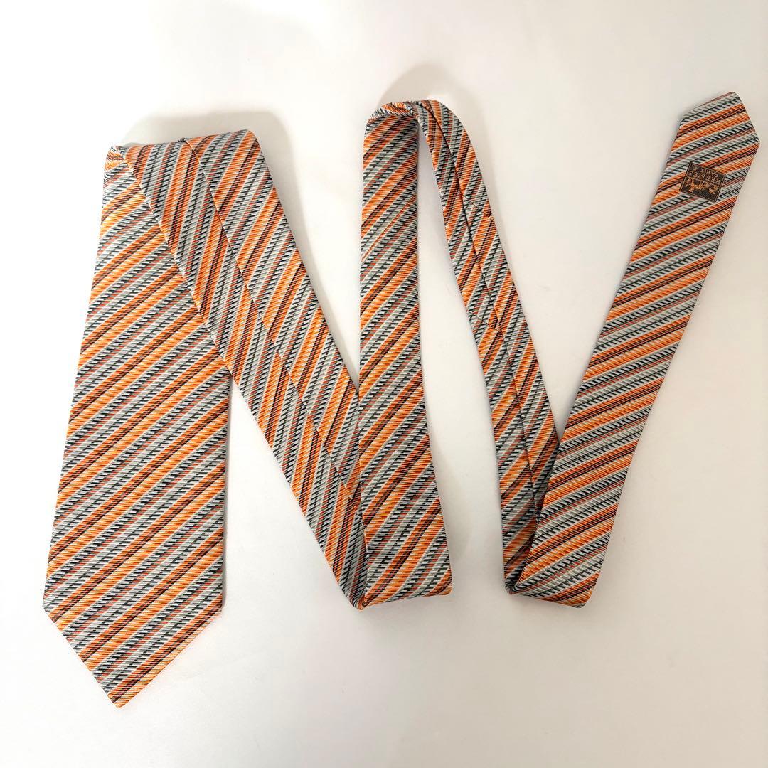 美品 HERMES エルメス ネクタイ ストライプ シルク100