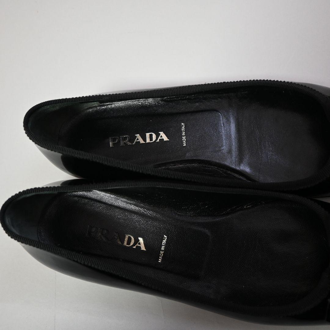 708★ PRADA エナメル バレエ リボン フラットシューズ 37