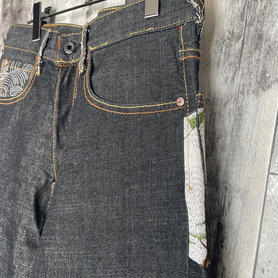 和柄刺繍　RMC　レッドモンキーカンパニー　ブラックデニムパンツ　30