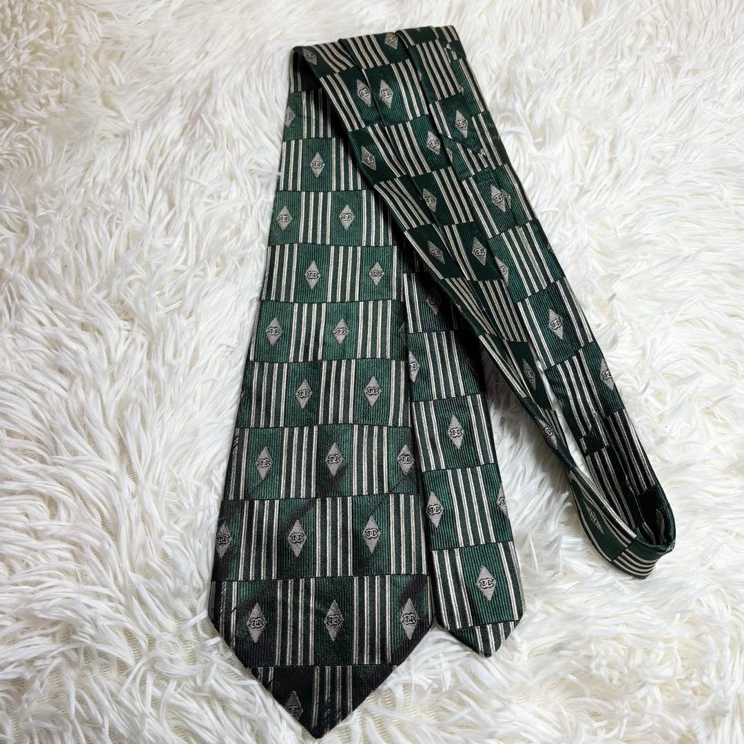 【極美品】CHANEL ネクタイ　ココマーク　深緑　CC柄
