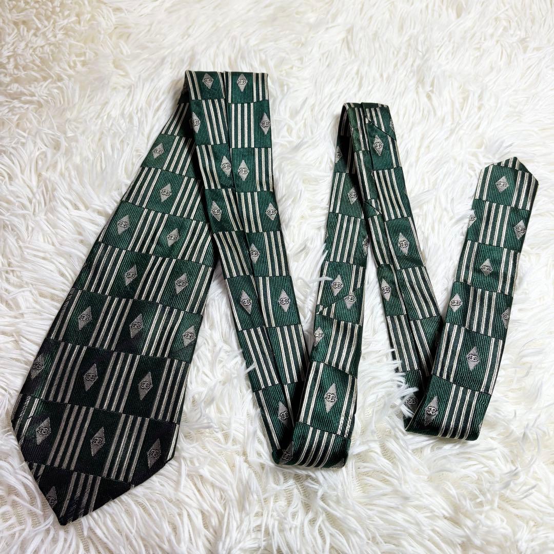 【極美品】CHANEL ネクタイ　ココマーク　深緑　CC柄