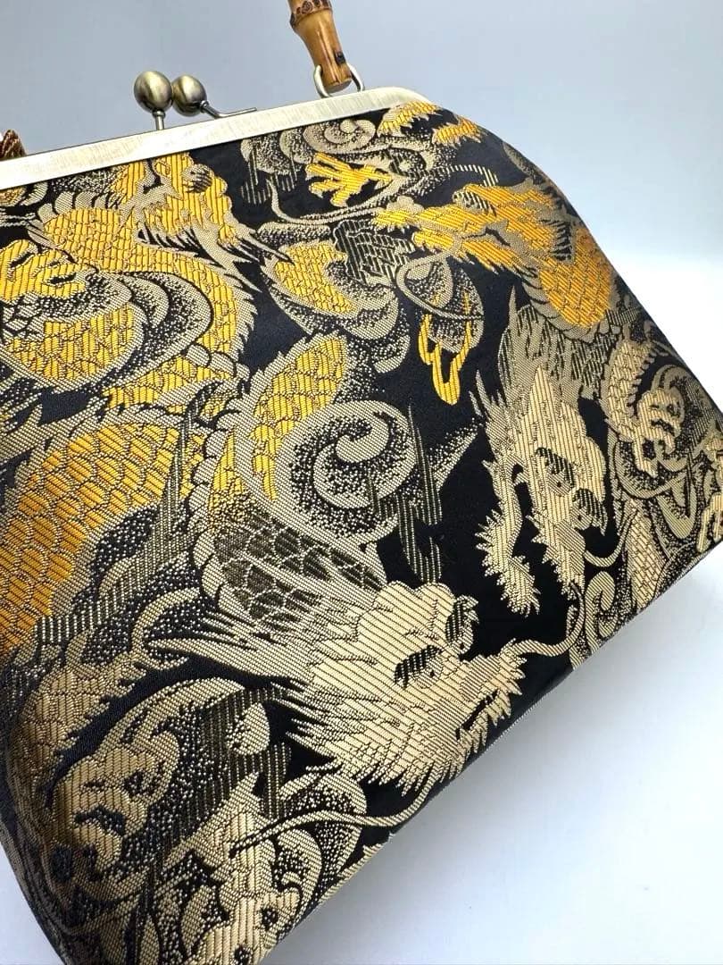和柄　金糸 ラメ糸【ハンドメイド】がま口バッグ 龍　 #B197