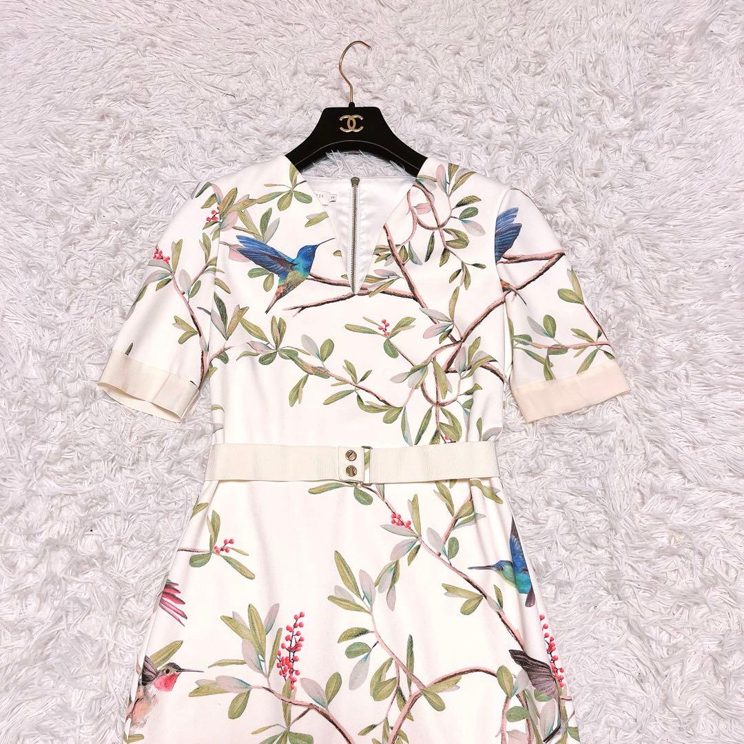 TED BAKER ボタニカル バード ペンシル ドレス ワンピース タイト 白