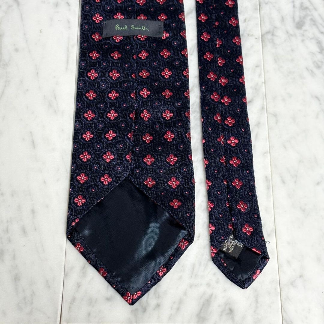 Paul Smith ネクタイ ダークネイビー 花柄系 ドット柄 総柄