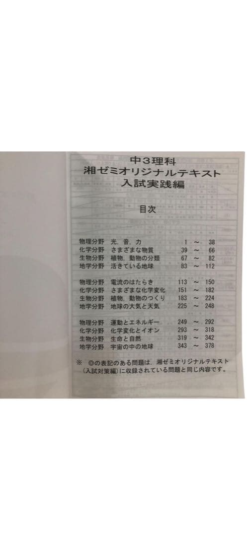 ★未使用★ 書籍 湘南ゼミナール 湘ゼミオリジナルテキスト 入試実践編 中3理科