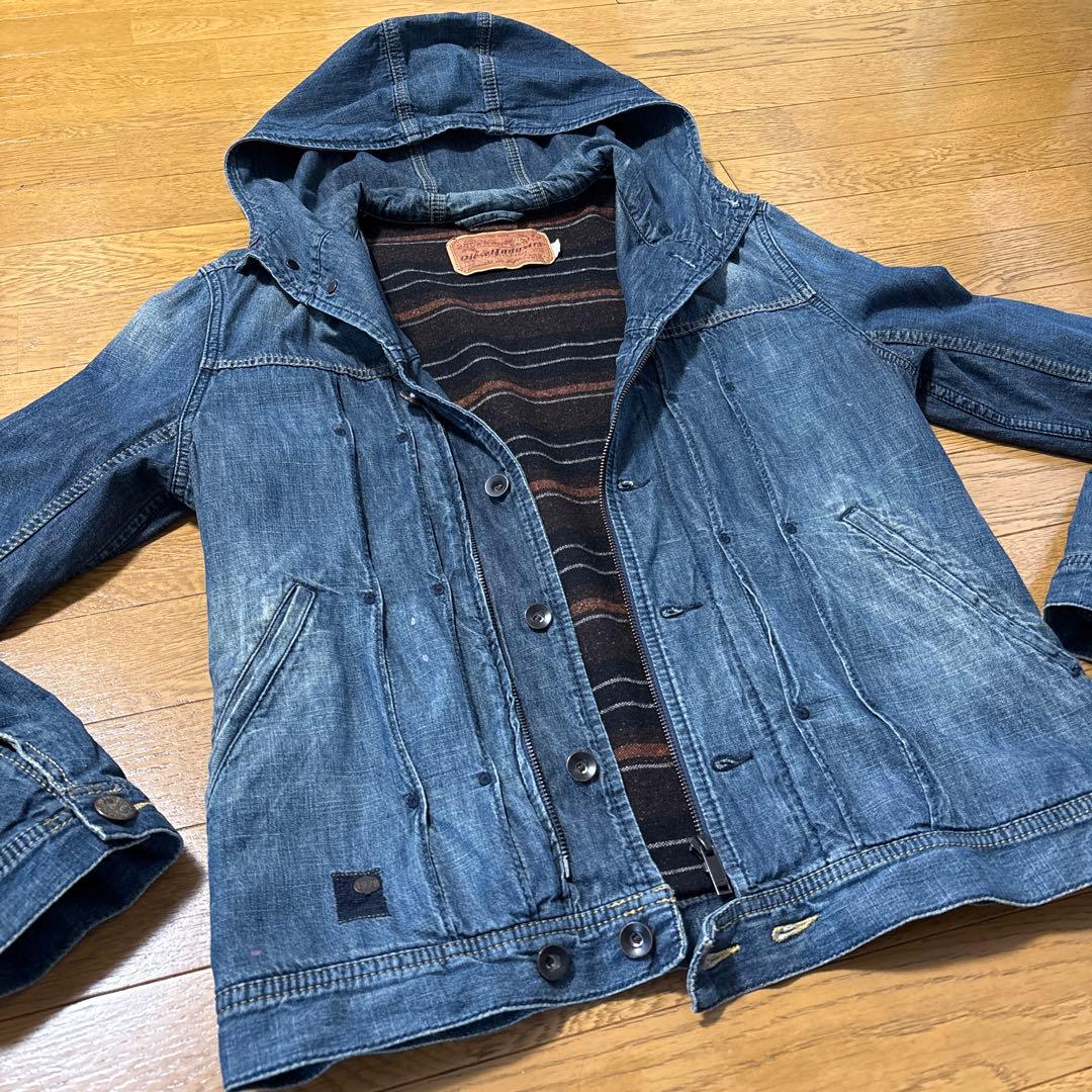 Diesel デニムフーテッドジャケット ダメージ加工 裏地ブランケット M