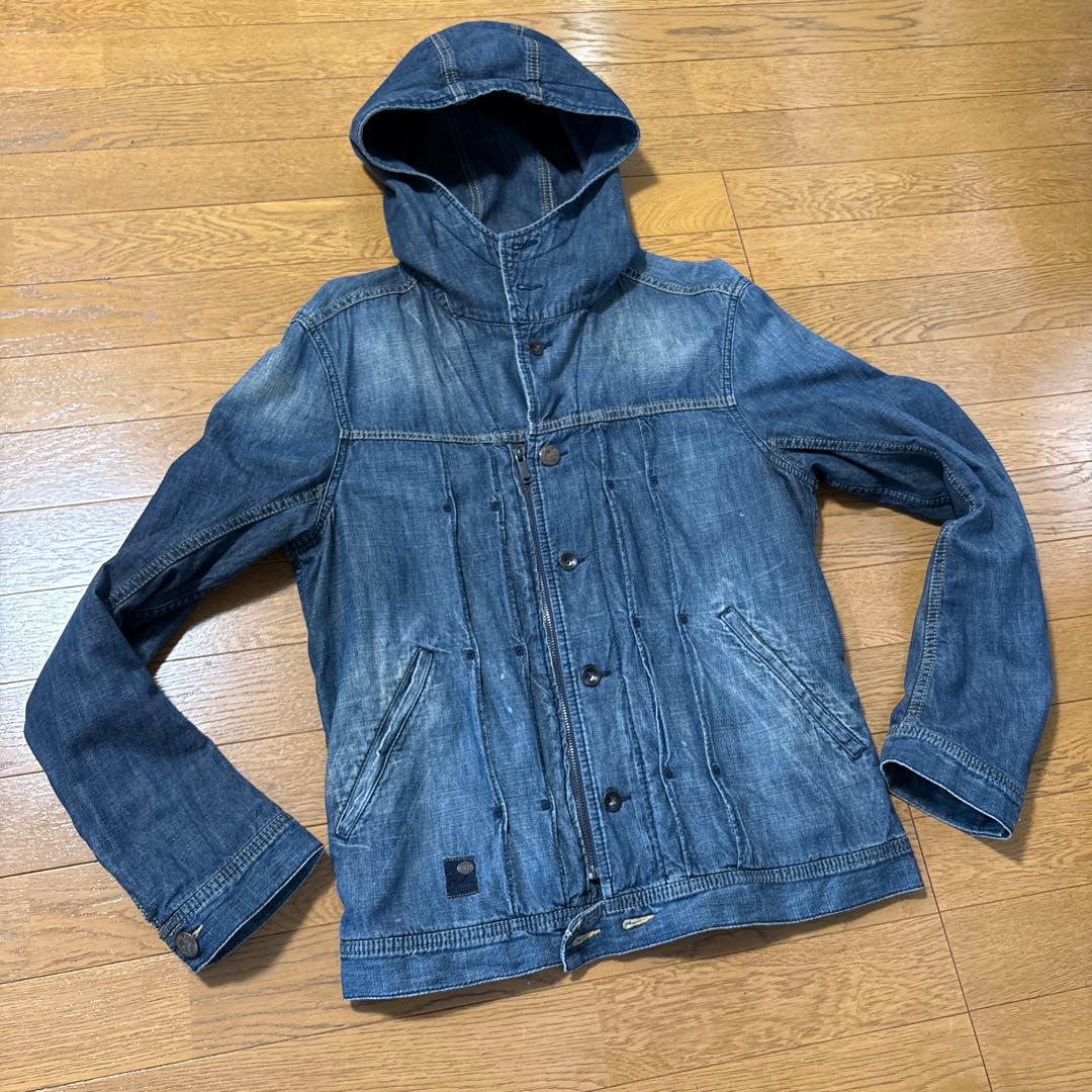 Diesel デニムフーテッドジャケット ダメージ加工 裏地ブランケット M