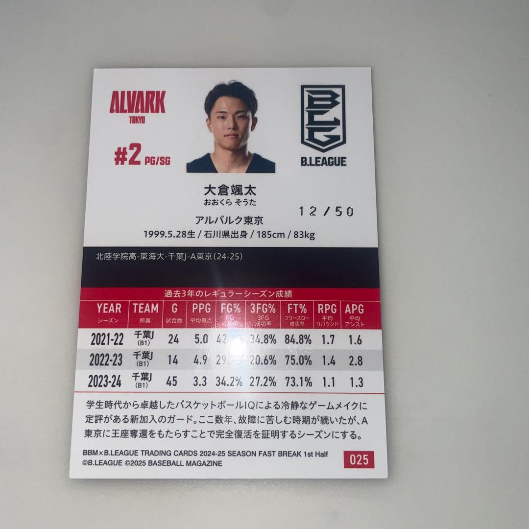 大倉颯太 BBM アルバルク東京 千葉ジェッツ 直筆サイン