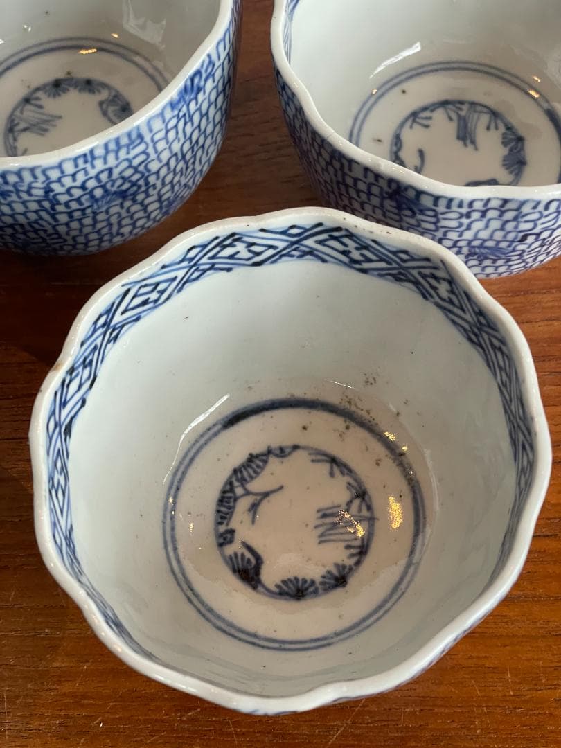 江戸~明治期 有田 古伊万里 開運 蝙蝠 微塵 唐草 蕎麦 猪口 小鉢 5客