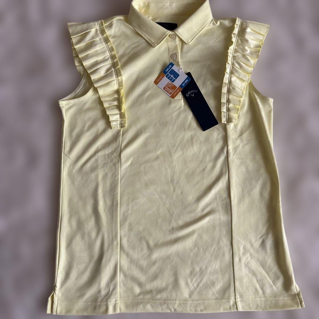 新品　キャロウェイ　ノースリーブ フリル ポロシャツ LL 黄色 送料込み
