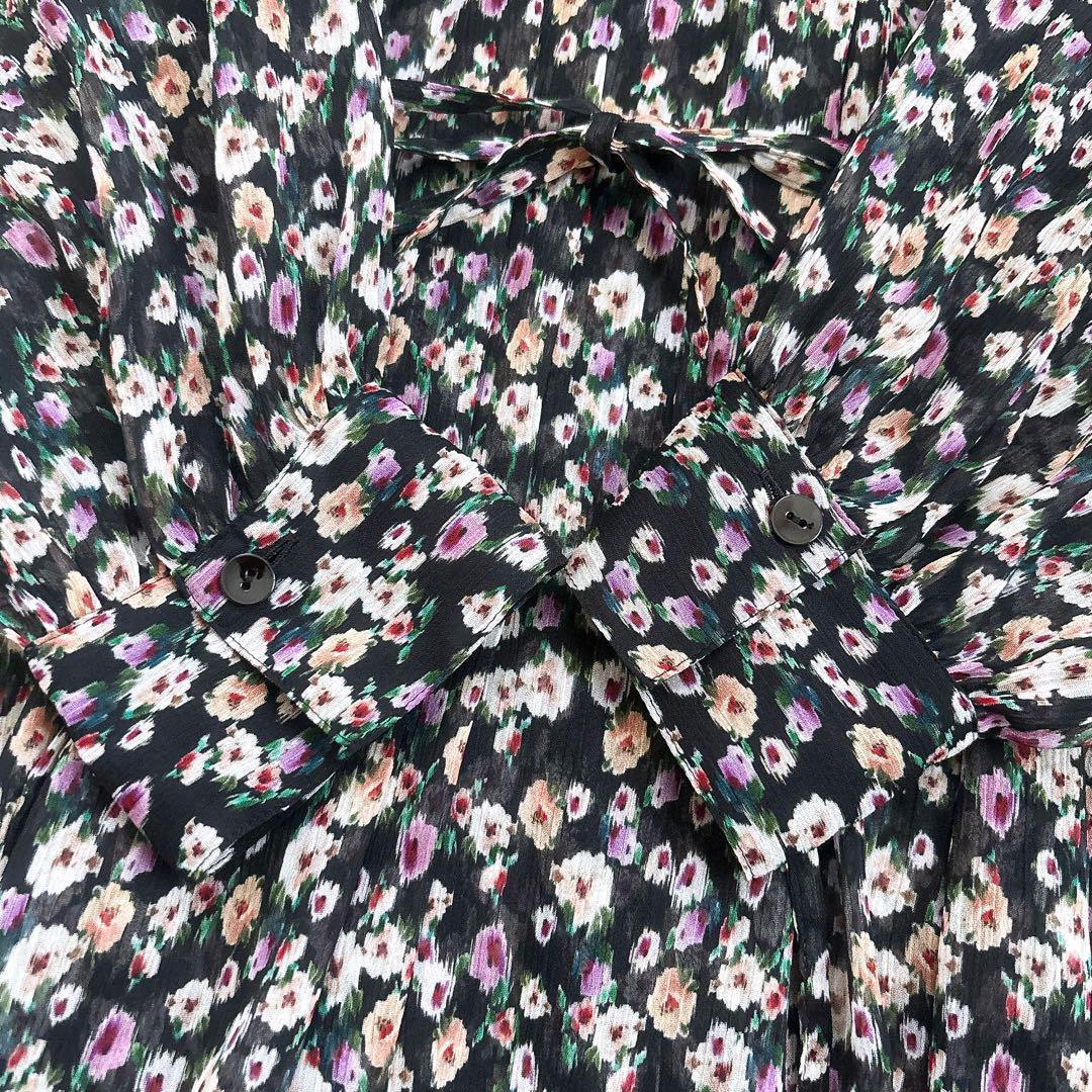 美品 HOUSE OF LOTUS 花柄ロングワンピース ドットフラワー 黒 S