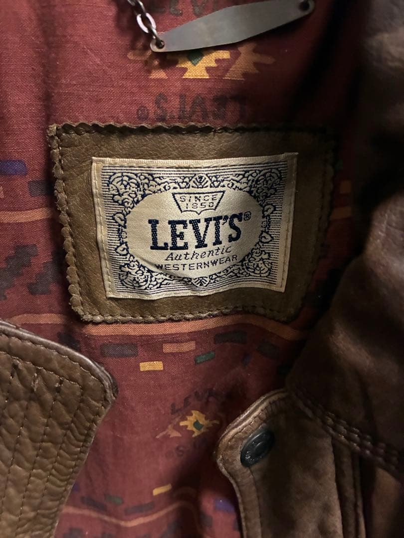LEVI'S ブラウンレザージャケット 90sヴィンテージ ネイティブ柄裏地