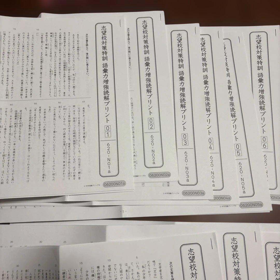 グノーブル　小6語彙力増強読解プリントGW全3回、秋以降全12回分　解説解答付き