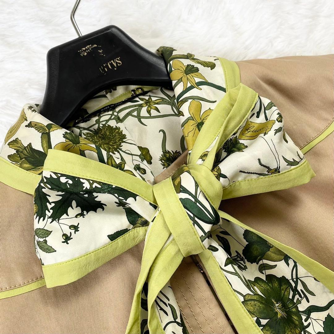 GUCCI ショートポンチョ シルク混 リボンタイ ボタニカル ベージュ 40