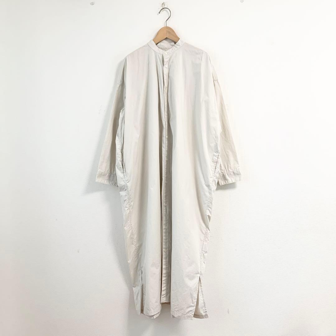 【美品】かぐれ＊バンドカラー オーバーシャツワンピース オフ白 F ロング