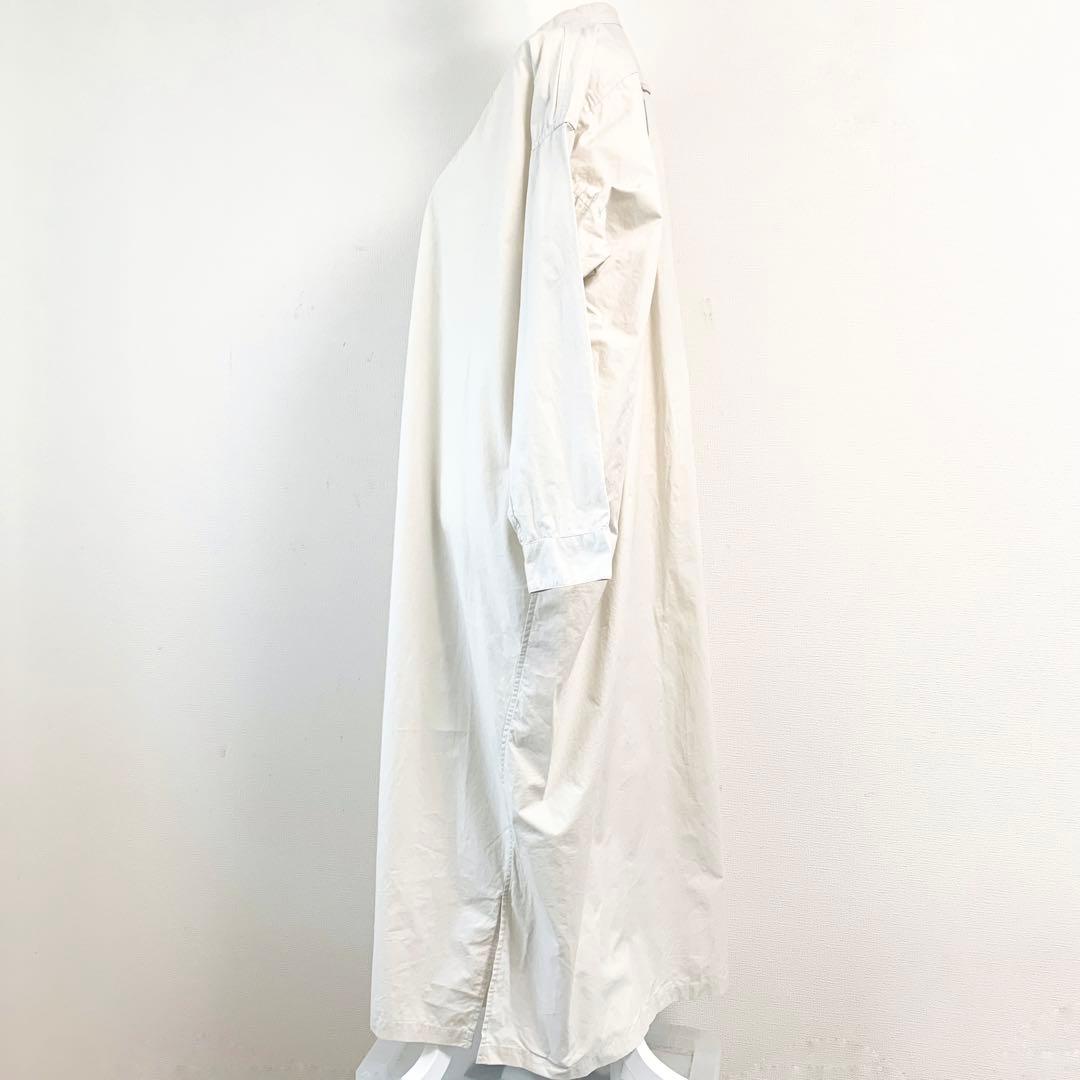 【美品】かぐれ＊バンドカラー オーバーシャツワンピース オフ白 F ロング