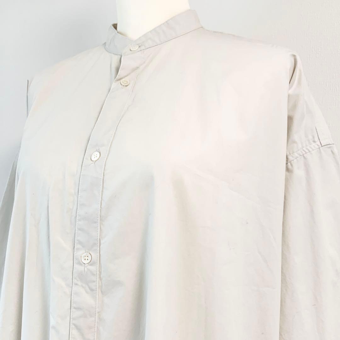 【美品】かぐれ＊バンドカラー オーバーシャツワンピース オフ白 F ロング