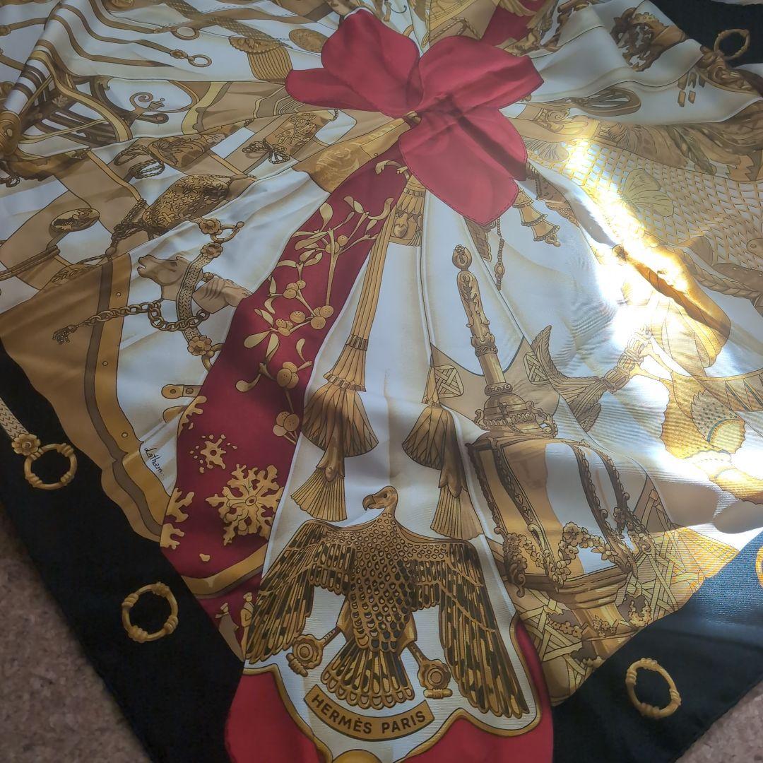 【美品】HERMES soleil de soie カレ90エレガントスカーフ