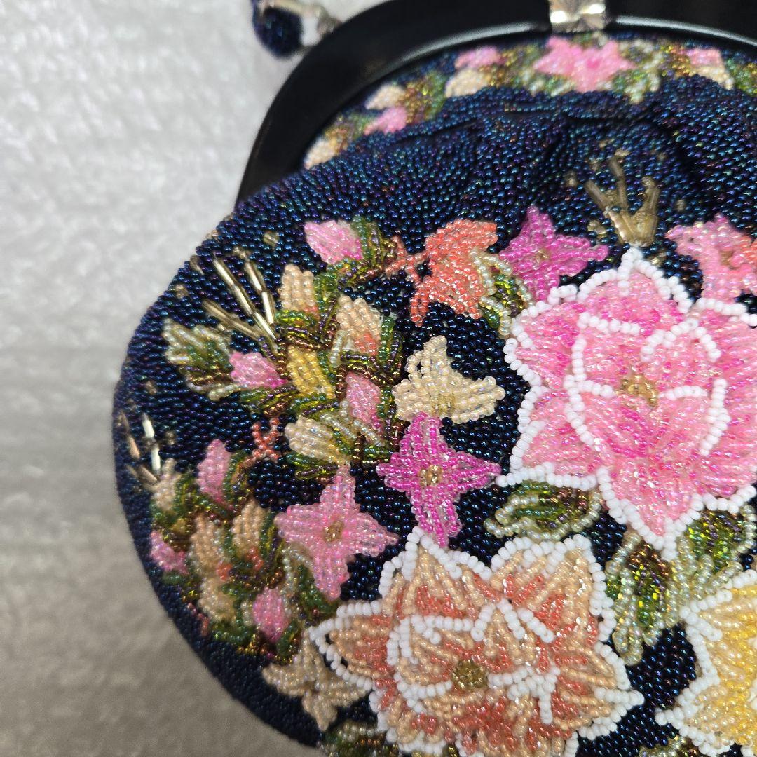 未使用　美品　花柄ビーズ　バッグ　　昭和レトロ