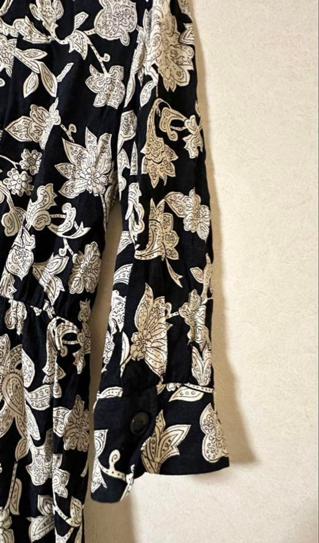✨ZARA 大人気ボタニカルブラックロングシャツワンピースXL