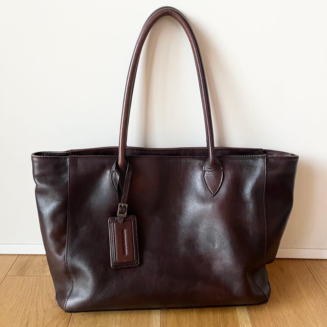 【美品】マザーハウス トートバッグ ビジネス 肩掛け A4 ブラウン レザー