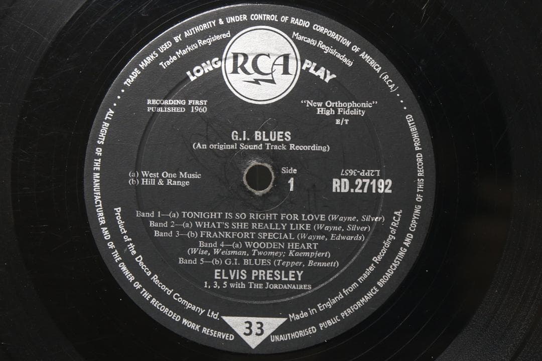 英LP Elvis Presley G.I. Blues UK盤 Mono 深溝