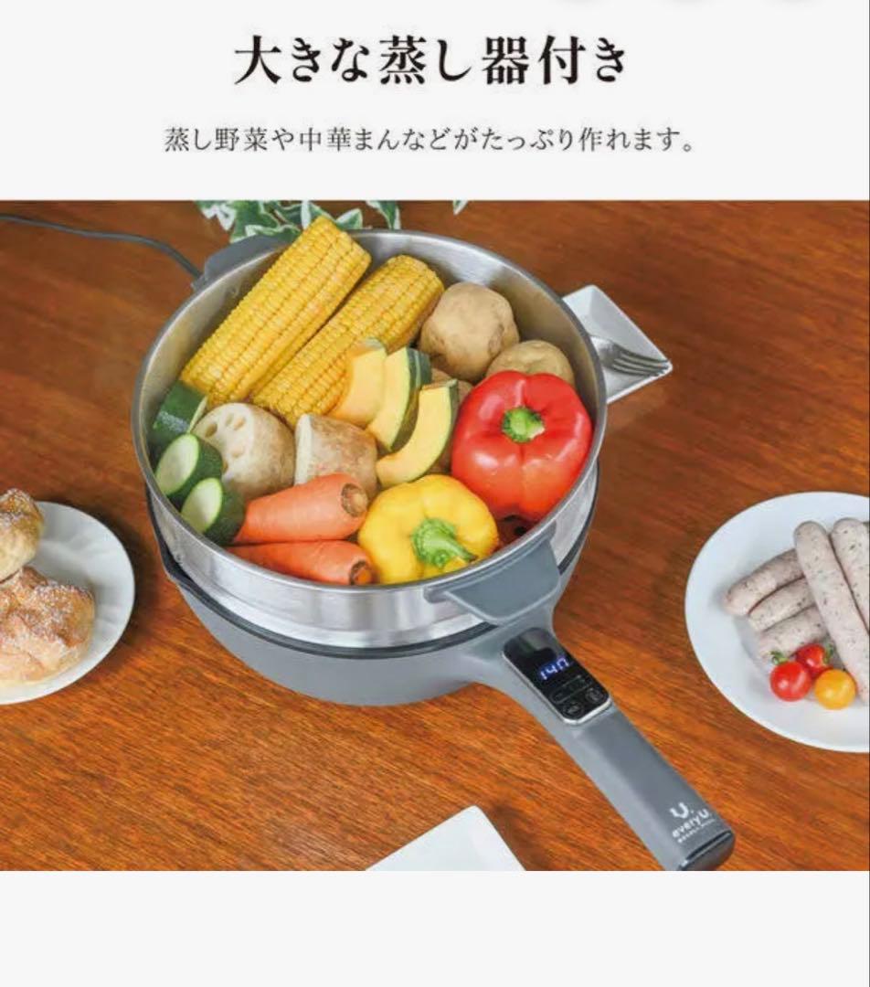ランテルメディエール 多機能片手電気鍋 4L 蒸し器付き ダークグレー