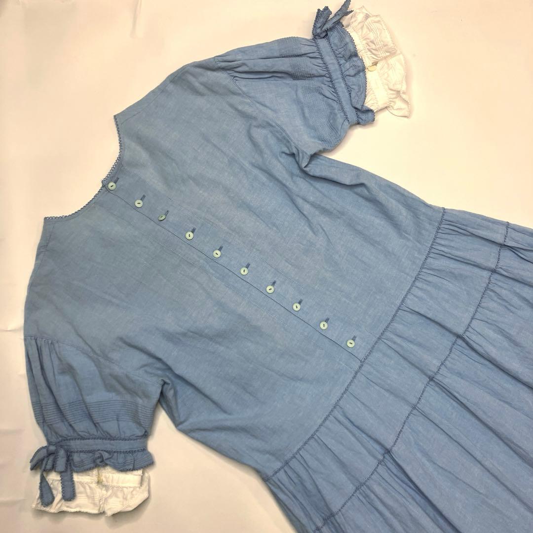 ピンクハウス くまちゃん刺繍使い ライトデニムワンピース