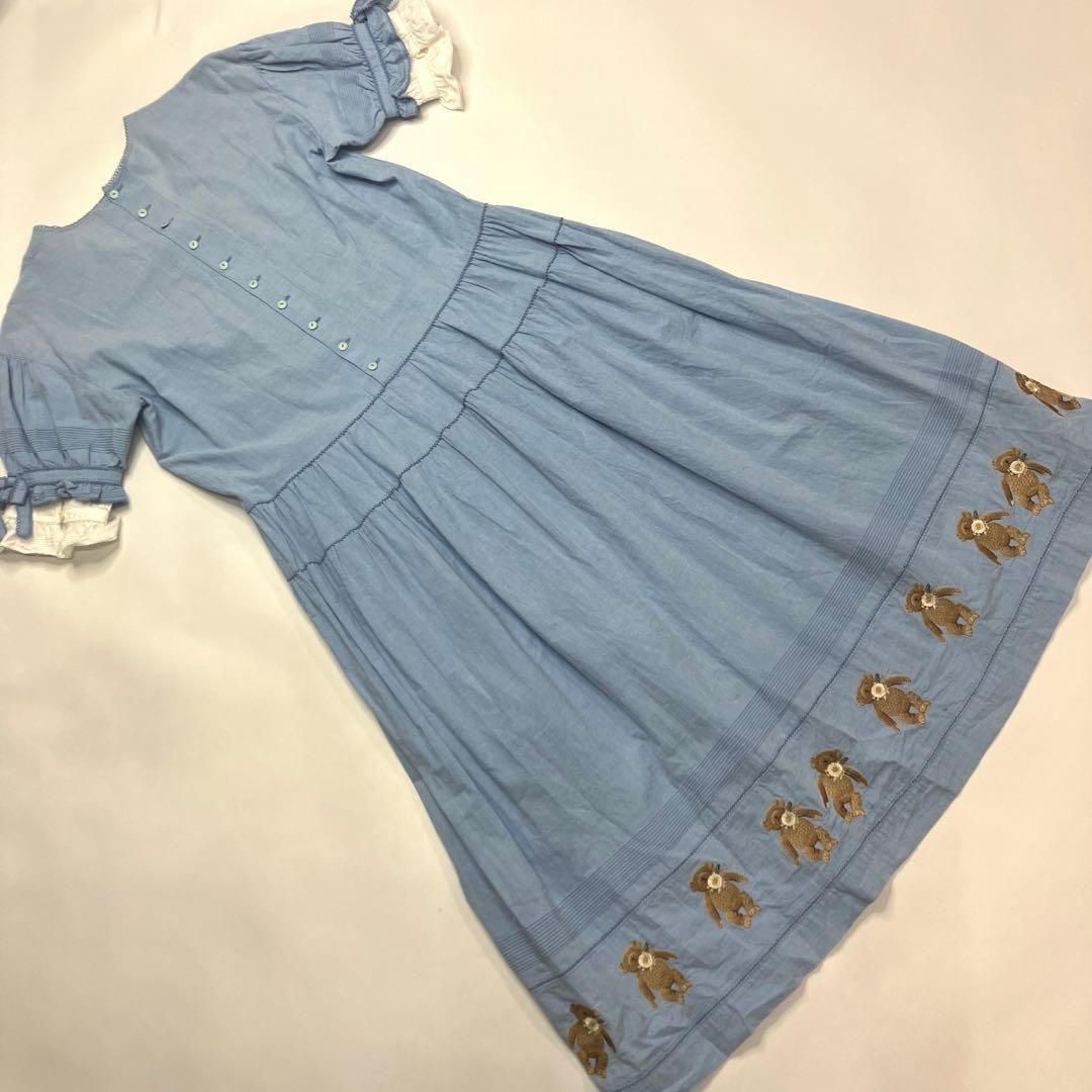 ピンクハウス くまちゃん刺繍使い ライトデニムワンピース